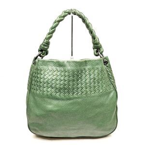 Auth BOTTEGA VENETA Sage Green Woven Cervo Leather Hobo Shoulder Bag Auth